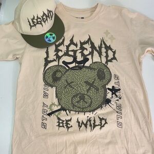 Legend Beige Graphic T-Shirt & hat Sz Large NWT
